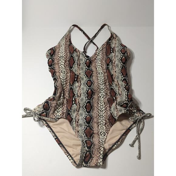 Kona Sol One Piece Swimsuit M 8-10 Women's Animal Print Medium Coverage Snake - Picture 1 of 10